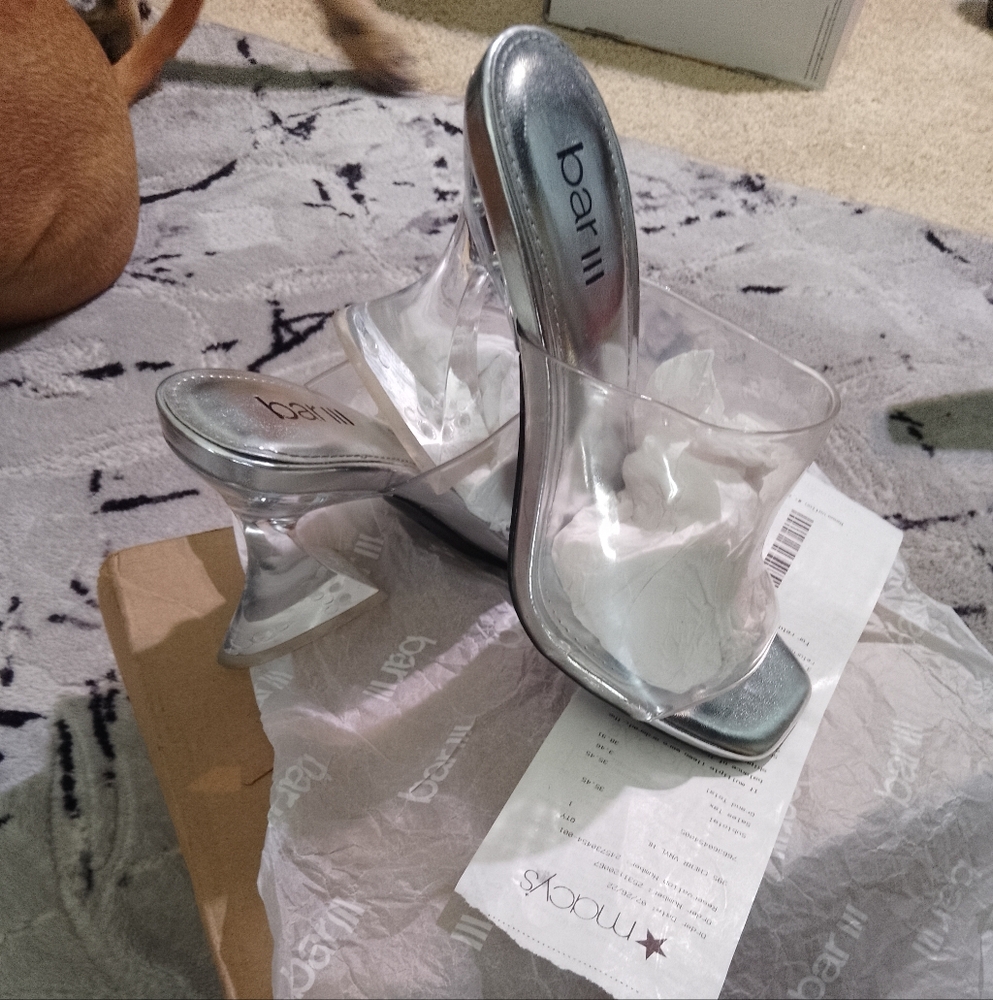 Bar III Silver and Clear Heels